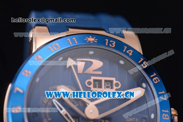 Ulysse Nardin Executive Dual Time & Big Date Asia ST25 Automatic Rose Gold Case Blue Dial Blue Bezel and Blue Rubber Strap - Click Image to Close